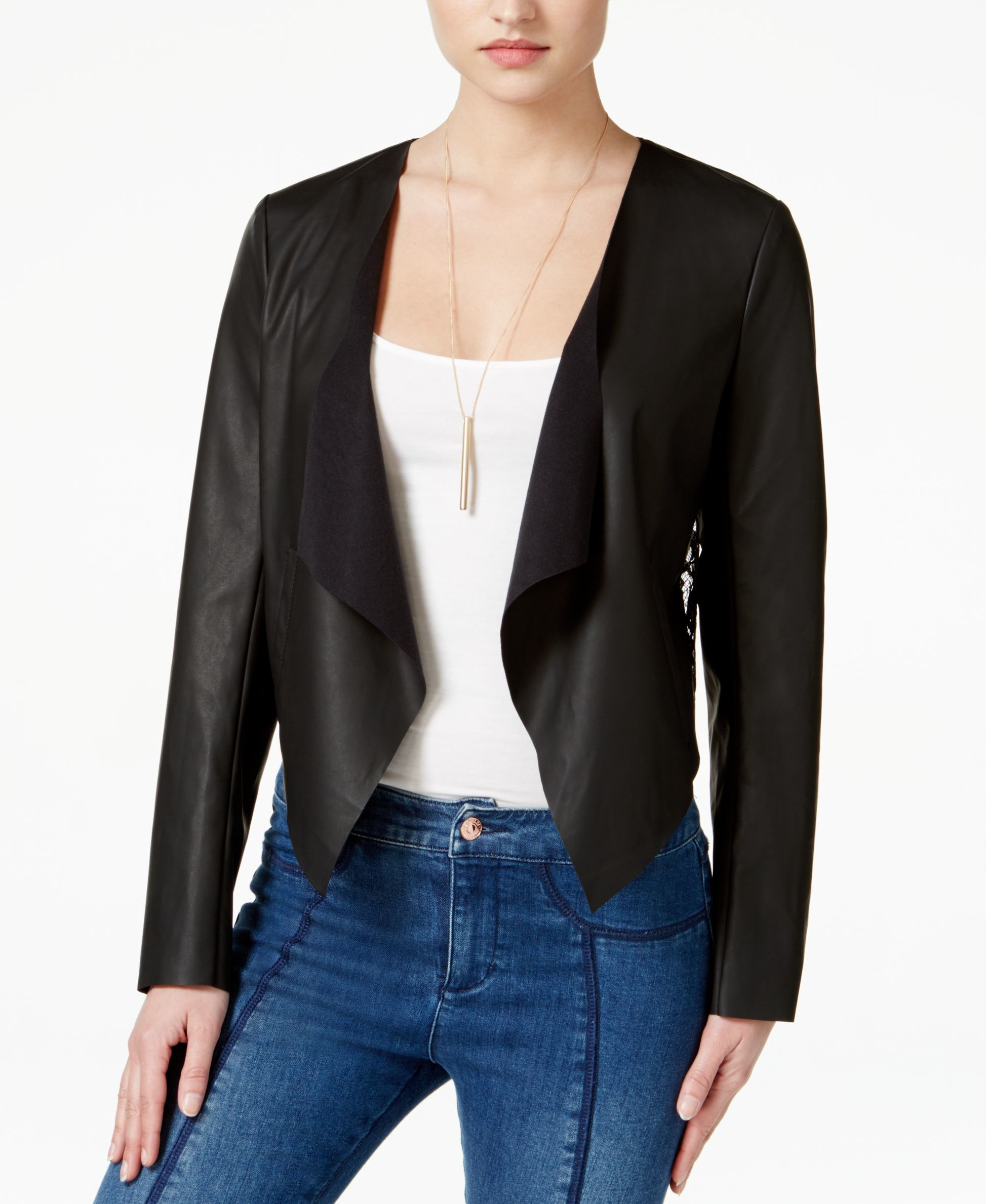 Lyst Guess Fauxleather Laceback Flyaway Jacket in Black